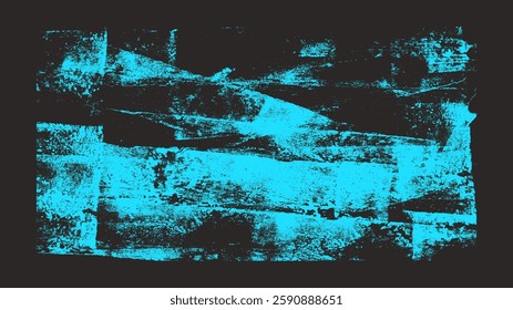 Ink roller shape bold background. Linocut texture. Grunge letterpress rectangles. Blue vibrant painted striped brayer lines. Painted stains. Vector lino template.