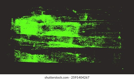 Ink roller shape bold background. Linocut texture. Grunge letterpress rectangles. Green vibrant highlight painted striped lines . Painted stains. Vector lino template.