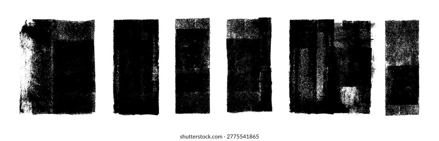 Ink roller textures set, grunge stamp texture, dust overlay dirty backgrounds effect with rough edges, letterpress grain texture design, shapes with a halftone dots screen print texture