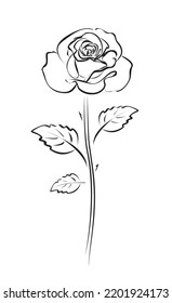 Ink rose with thorns and leaves