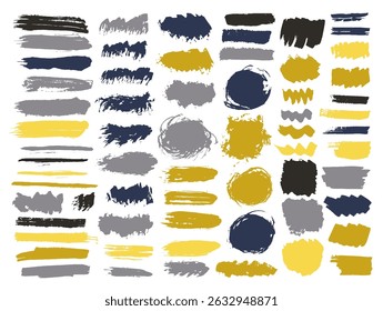 Pacote de vetor de traçado de pincel áspero de tinta. Elementos de swash de manchas desenhadas à mão. Pacote de estêncil de etiqueta de venda de pincel. Guache pincelada salta o desenho.