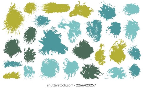 Ink rough daub vector bundle. Isolated smudge blotch trendy elements. Splotch splash textured label stamp batch. Daub oil stains drawing.