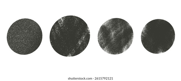 Ink round shapes with noise set. Text boxes grainy textured frames pack Vector hand drawn circle quotation stickers shapes. Grunge geometric stippling  figures.