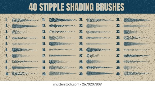 Pincel de dispersión de tinta, dibujo punteado y textura. Degradado de desvanecimiento. Punteado, dibujo de puntos, sombreado con puntos. Efecto de desintegración de semitonos. Textura granulada de ruido blanco. Ilustración vectorial