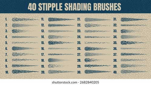 Pincel de dispersión de tinta, dibujo punteado y textura. Degradado de desvanecimiento. Punteado, dibujo de puntos, sombreado con puntos. Efecto de desintegración de semitonos. Textura granulada de ruido blanco. Ilustración vectorial