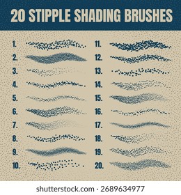 Pincel de dispersión de tinta, dibujo punteado y textura. Degradado de desvanecimiento. Punteado, dibujo de puntos, sombreado con puntos. Efecto de desintegración de semitonos. Textura granulada de ruido blanco. Ilustración vectorial.