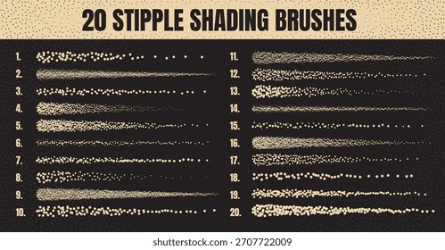 Pincel de dispersión de tinta, dibujo punteado y textura. Degradado de desvanecimiento. Punteado, dibujo de puntos, sombreado con puntos. Efecto de desintegración de semitonos. Textura granulada de ruido blanco. Ilustración vectorial