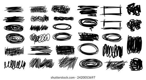 Ink scribbles, frames, graffiti marks blots dots vector illustrations Grunge Graffiti Hand Drawn Pencil Collection