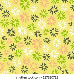 Ink seamless pattern with  flowers in sketchy style. Artistic background with abstract plants. Design element for textile or wrapping paper 