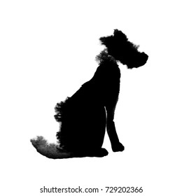 Ink silhouette sad dog illustration.