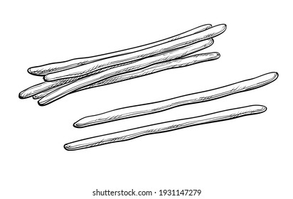 Ink sketch of bread sticks. Isolated on white background. Hand drawn vector illustration. Retro style.