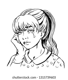 Ink Sketch Crying Girl Vector Ink Pop Art Illustration