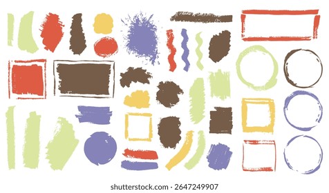 Coleção mega de tintas de esboço. Elementos decorativos de borda à mão livre. Splat blot web adesivo silhueta grupo. Design de manchas de aquarela de traçado de pincel.