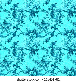 Ink sketch of flowers. Seamless pattern. 