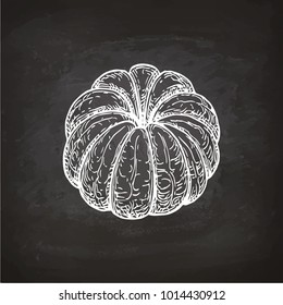 Ink sketch of mandarin orange without peel. Chalk sketch on blackboard background. Hand drawn vector illustration. Retro style.