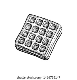 Ink sketch of waffle isolated on white background. Hand drawn vector illustration. Retro style.