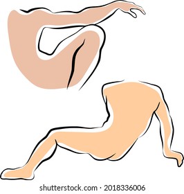 Ink sketches of classical art pieces. Male forms in abstract style. Renaissance aspiration.