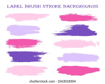 Ink smudge abstract shape stains and spots vector patch. Vintage design background elements vector collection. Paint splash stain dab, ink or acrylic texture. Brush stroke pink violet backgrounds set.