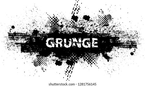 Ink Splash Background . Black Paint Splattered Shape . Grunge texture vector. Distress banner