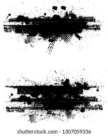 Ink Splash Background . Black Paint Splattered Shape . Grunge texture vector. Distress banner