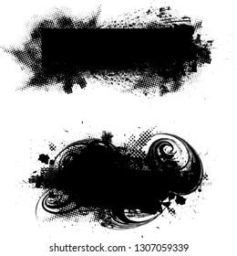 Ink Splash Background . Black Paint Splattered Shape . Grunge texture vector. Distress banner