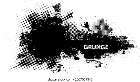 Ink Splash Background . Black Paint Splattered Shape . Grunge texture vector. Distress banner