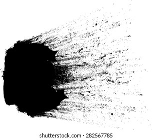Ink Splash Background . Black Paint Splattered Shape .  Brush Stroke .