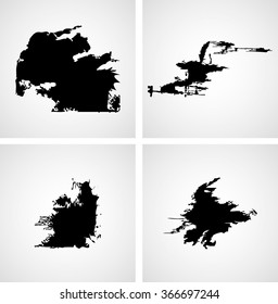 Ink Splash Background . Black Paint Splattered Shape . Grunge textures . Vector Distress Stain Collection . 