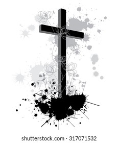 Ink Splash background with religion cross isolated on white background  