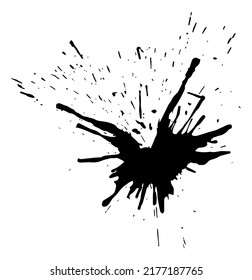 Ink splash. Black paint spot with liquid drops