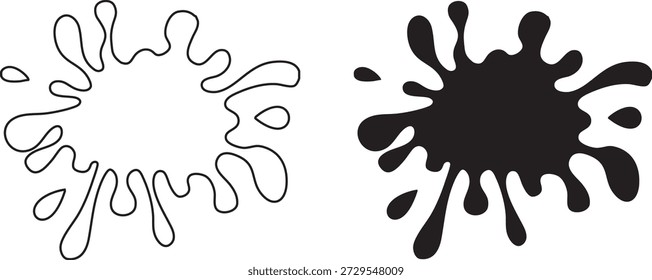 Formas de manchas de tinta en estilos de contorno y sólidos. Las salpicaduras de pintura orgánica crean acentos grunge audaces con movimiento. Perfecto para fondos logotipos, carteles, texturas y Diseño gráfico moderno.