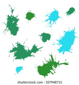 Ink splash blotch, grunge background, spot of paint with drops 