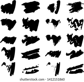 Ink splash brush strokes big set isolated on white. Vector illustration