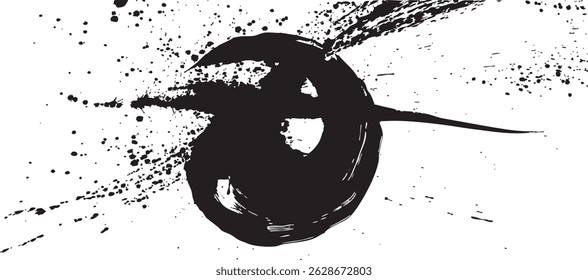Ink splash circle. ink art. brush stroke illustration.