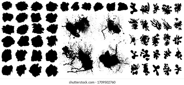 Ink splash collection.Set of black ink blots.