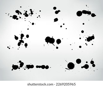 Ink splash collection.Set of black ink blots.