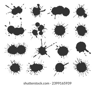 Ink splash collection.Set of black ink blots.