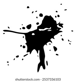 Ink splash with dynamic splatter, grunge abstract paint drop with streaks,splashes,spots,dots,streaks, creative liquid blot design.  Isolated.Vector illustration