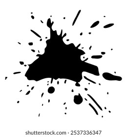 Ink splash with dynamic splatter, grunge abstract paint drop with streaks,splashes,spots,dots,streaks, creative liquid blot design.  Isolated.Vector illustration