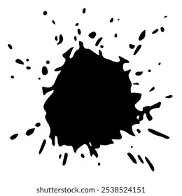 Ink splash with dynamic splatter, grunge abstract paint drop with streaks,splashes,spots,dots,streaks, creative liquid blot design.  Isolated.Vector illustration