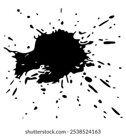 Ink splash with dynamic splatter, grunge abstract paint drop with streaks,splashes,spots,dots,streaks, creative liquid blot design.  Isolated.Vector illustration