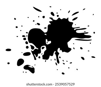 Ink splash with dynamic splatter, grunge abstract paint drop with streaks,splashes,spots,dots,streaks, creative liquid blot design.  Isolated.Vector illustration