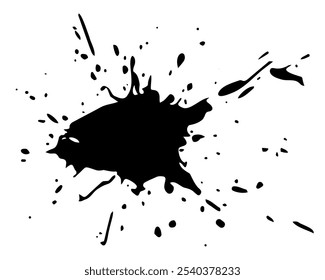 Ink splash with dynamic splatter, grunge abstract paint drop with streaks,splashes,spots,dots,streaks, creative liquid blot design.  Isolated.Vector illustration