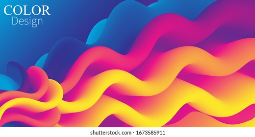 Desplome de tinta. Forma fluida. Flujo abstracto. Afiche de moda. Degradado futurista colorido. Fondo geométrico. Banner de líquido 3d.