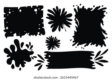 ink splash frame Black silhouettes set isolated flat vector illustration on white background.