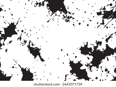 Ink splash isolated on white background. Black drop ink splatter. Black Ink splash texture background. 