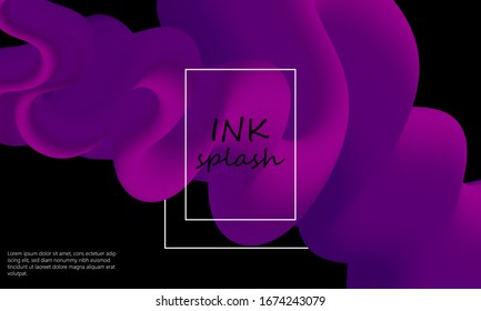 Ink Splash. Liquid Color. Fluid Shape. Abstract Flow. Vibrant Color. Trendy Poster. Colorful Gradient. Ink In Water. Purple Paint Colors. 3d Flow Wave. Fluid Colors. Liquid Shape. Vector Illustration.