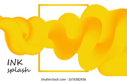 Ink Splash. Liquid Color. Yellow Paint Colors. Fluid Shape. Abstract Flow. Vibrant Color. Trendy Poster. Colorful Gradient. Ink In Water. 3d Flow Wave. Fluid Colors. Liquid Shape. Vector Illustration.