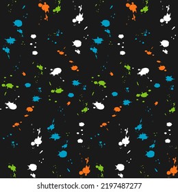Ink splash seamless vector pattern isolated on black background. Design for use backdrop wrapping paper all over textile fabric print and others 