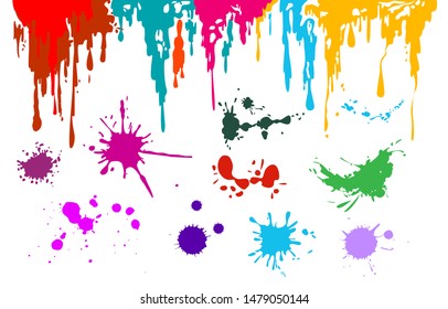 Ink splash set. Splatter, drop, flowing liquid. Painting concept. Vector illustrations can be used for abstract art, inkblot, grunge